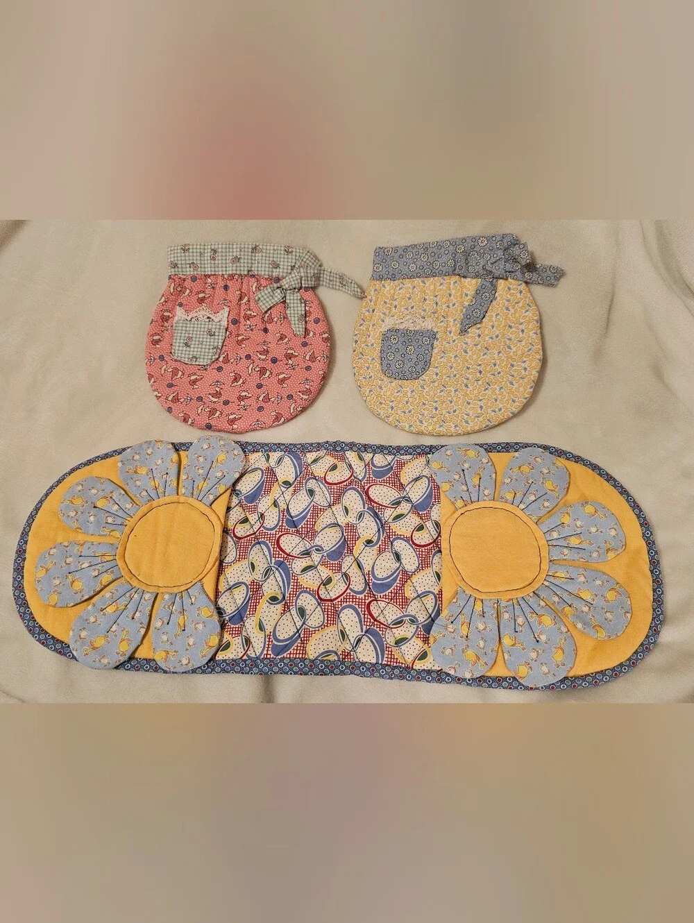 Vintage Inspired Handmade Quilted Pot Holder Set Cottagecore Retro Kitchen